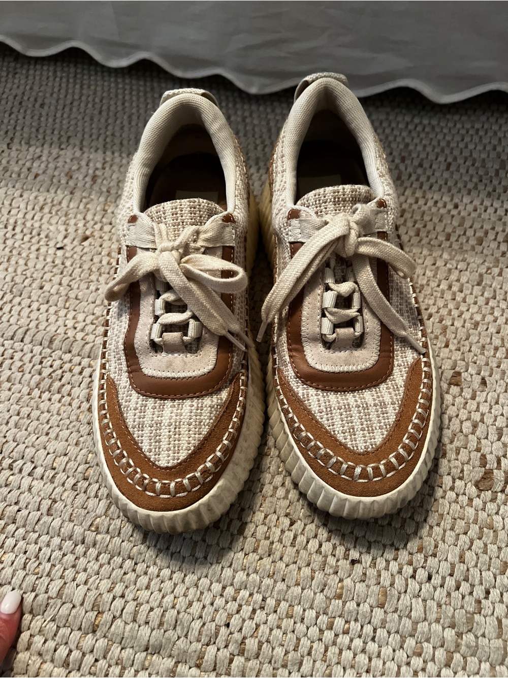Dolce Vita Beige and Brown Woven Lace-Up Sneakers